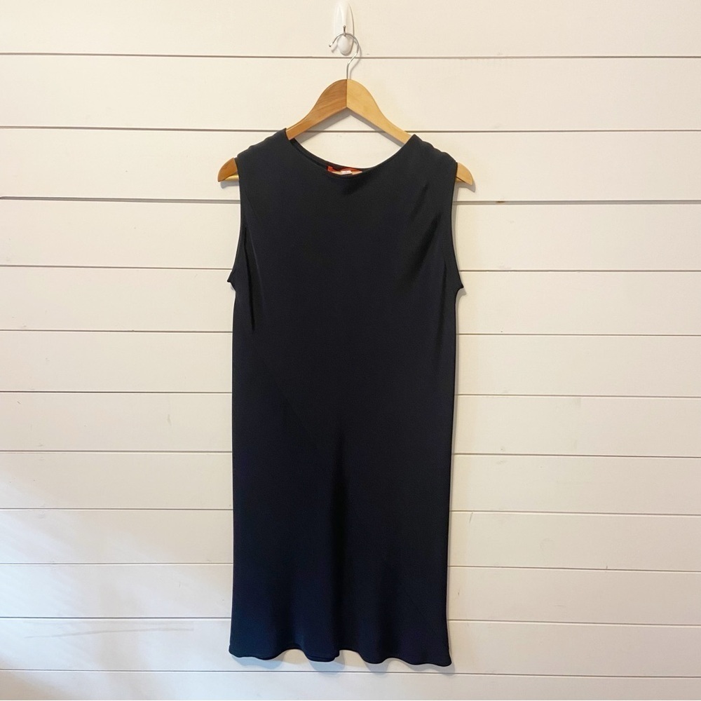 Shamask | Dark Blue A-Line Midi 100% Silk Sleeveless Dress Size 1 (6/8)